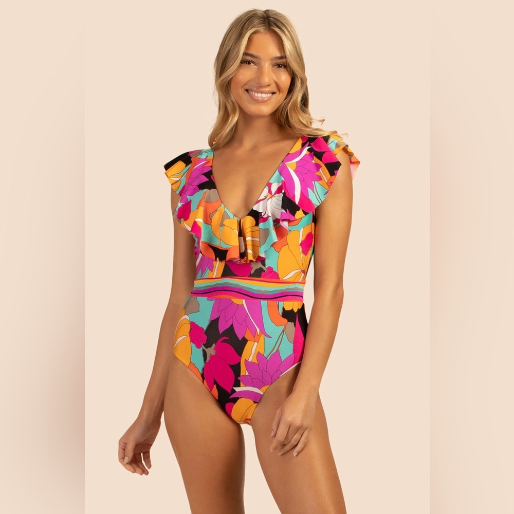 NWT Trina Turk Ruffle Gemini Maillot One Piece Swimsuit Patterned size 8 - Picture 11 of 12